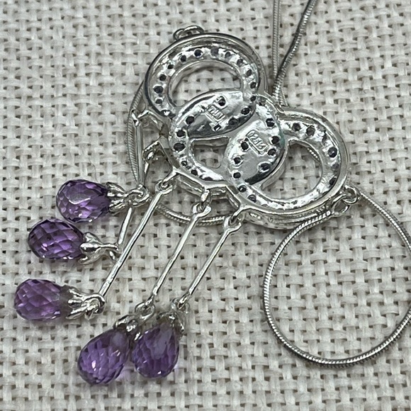 90s Vintage Sterling Silver Necklace with Amethyst & Tanzanite Gemstones - Picture 10 of 13